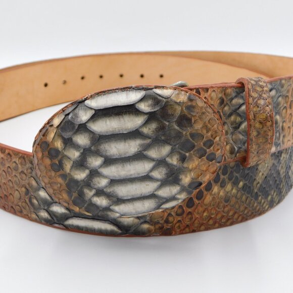 Los Altos Python Skin Cowboy Belt | Rustic Cognac |Oval Python Buckle | EUC | 46 - Picture 5 of 11